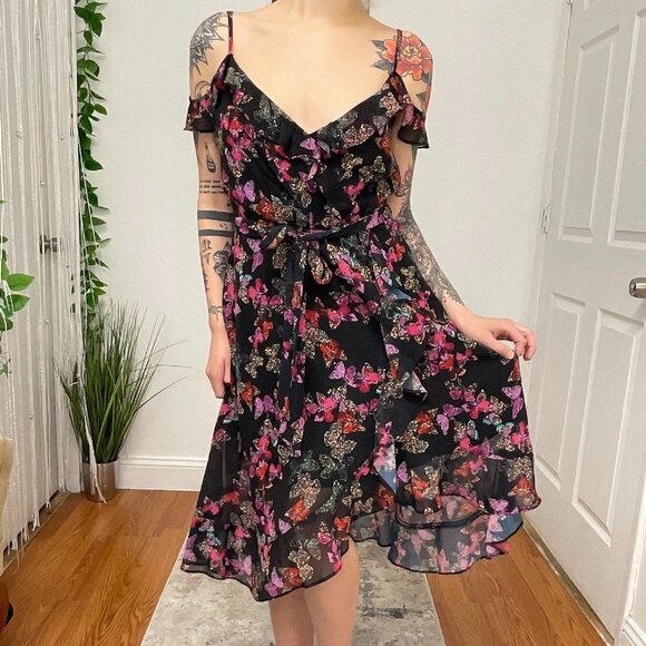Y2K Betsey Johnson Sleeveless Floral Designer Midi Dress Size 2 Black/Purple - Picture 6 of 6